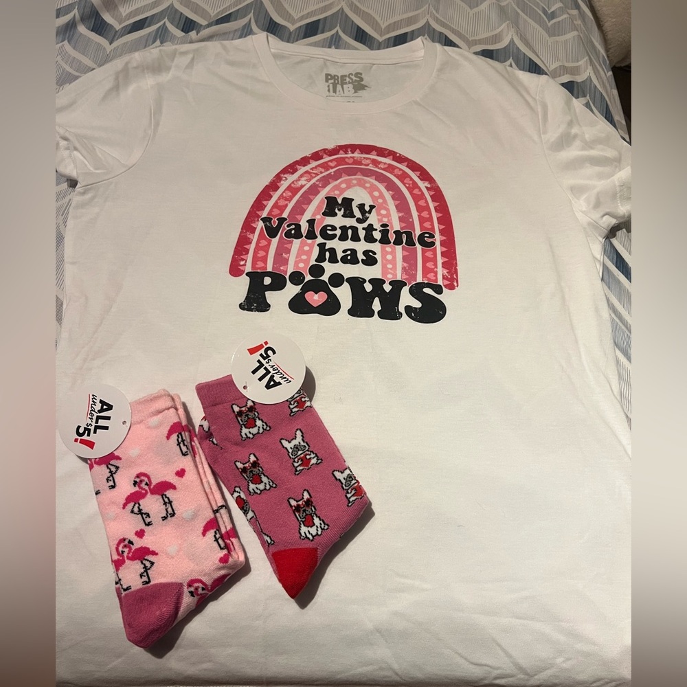 COPY - Press Lab My Valentine Has Paws Womens Large Tee, new with tag, plus fre…